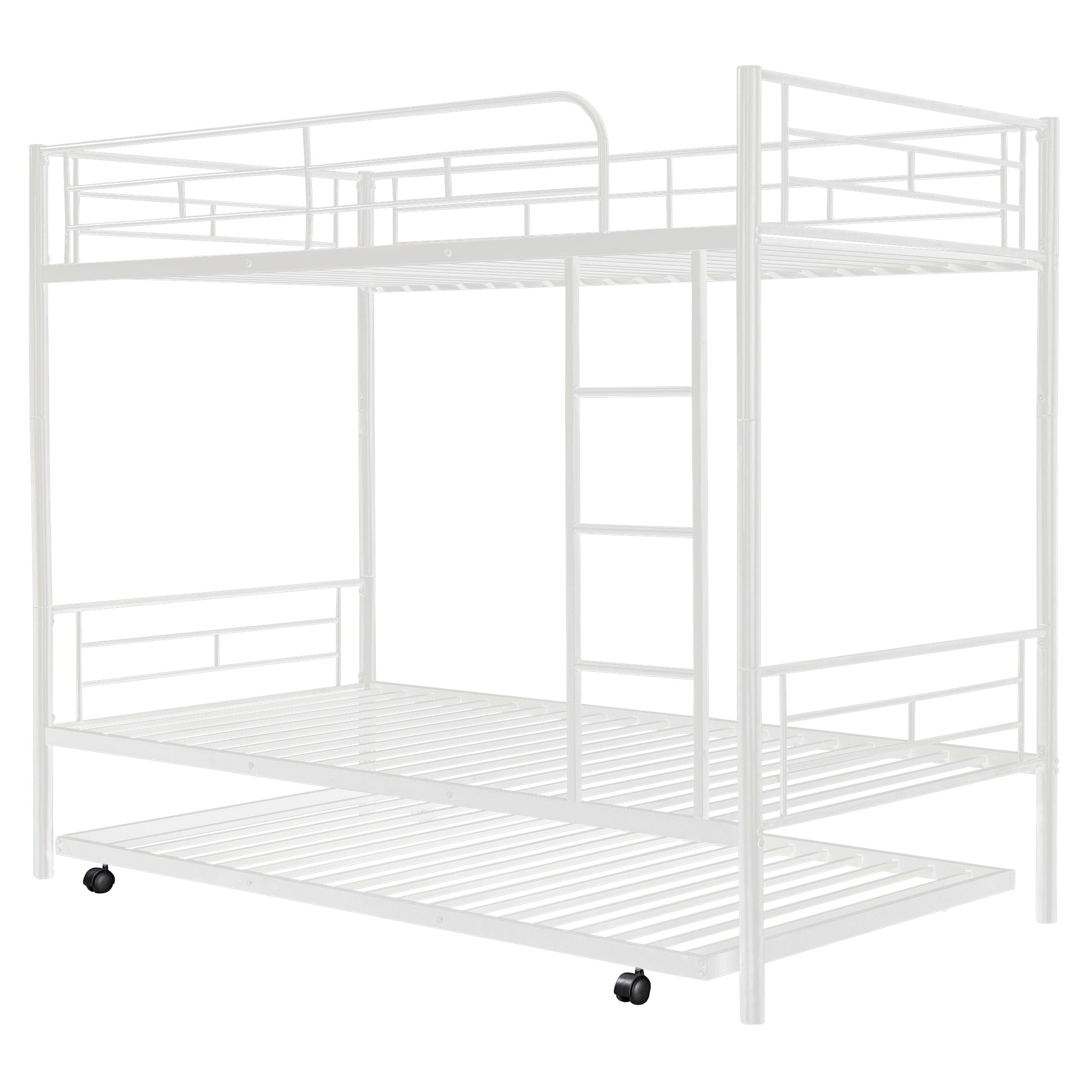 Twin Over Twin Metal Bunk Bed With Trundle,Can Be Divided Into Two Beds,No Box Spring Needed ,White Old Sku: Mf194806Aak White Metal