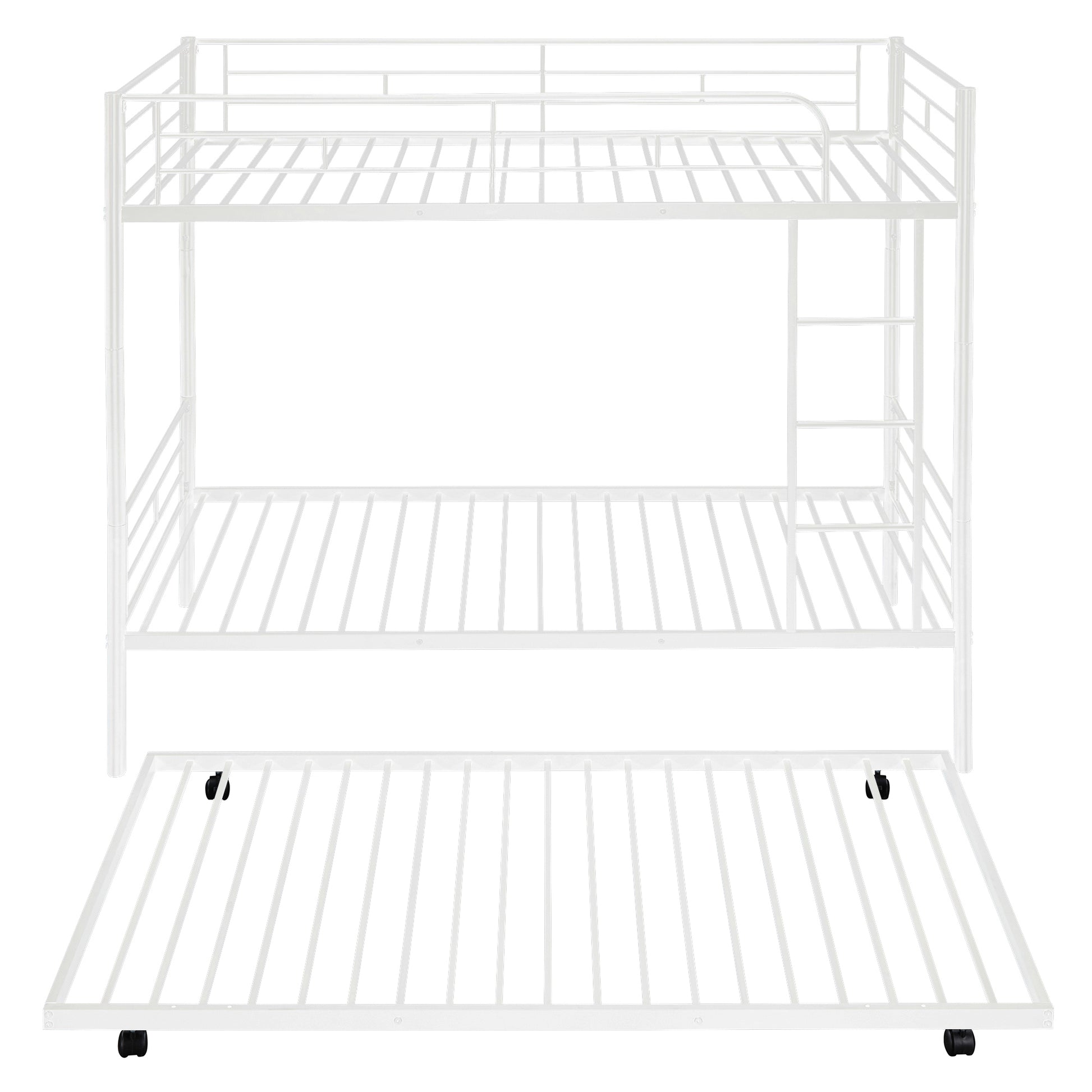 Twin Over Twin Metal Bunk Bed With Trundle,Can Be Divided Into Two Beds,No Box Spring Needed ,White Old Sku: Mf194806Aak White Metal