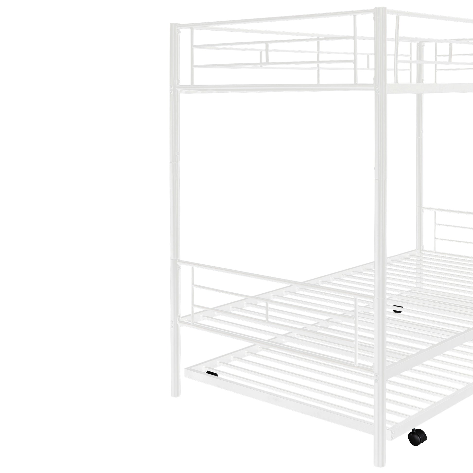 Twin Over Twin Metal Bunk Bed With Trundle,Can Be Divided Into Two Beds,No Box Spring Needed ,White Old Sku: Mf194806Aak White Metal