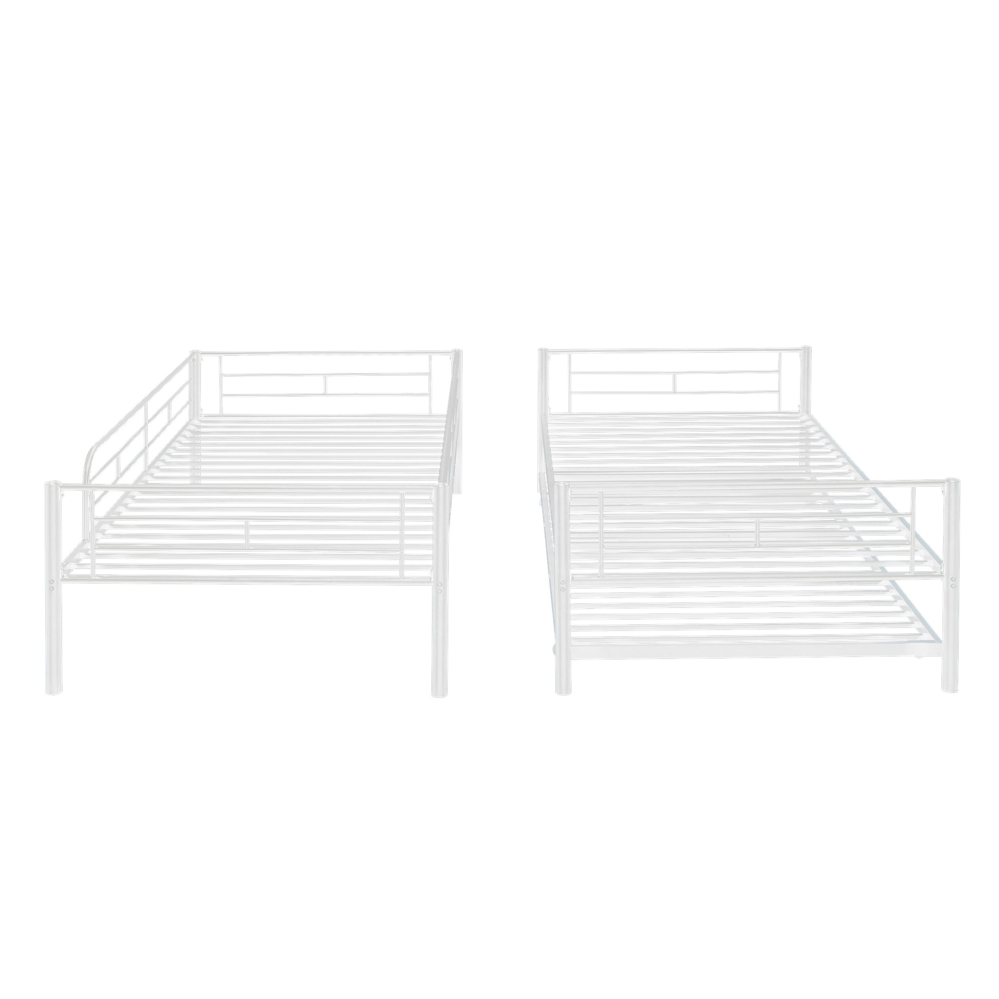 Twin Over Twin Metal Bunk Bed With Trundle,Can Be Divided Into Two Beds,No Box Spring Needed ,White Old Sku: Mf194806Aak White Metal