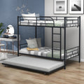 Twin Over Twin Metal Bunk Bed With Trundle,Can Be Divided Into Two Beds,No Box Spring Needed ,Black Old Sku: Mf194806Aab Black Metal