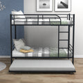 Twin Over Twin Metal Bunk Bed With Trundle,Can Be Divided Into Two Beds,No Box Spring Needed ,Black Old Sku: Mf194806Aab Black Metal