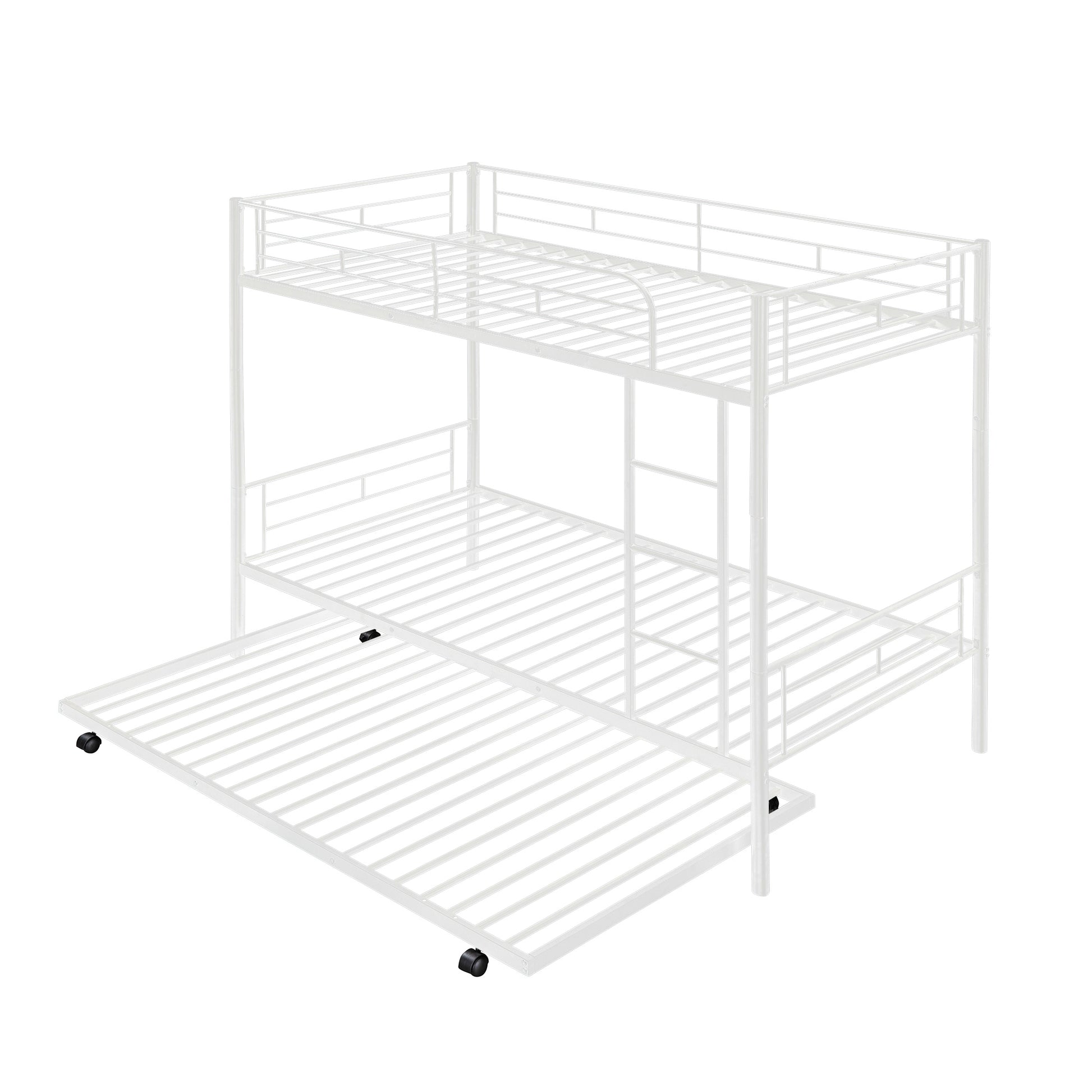 Twin Over Twin Metal Bunk Bed With Trundle,Can Be Divided Into Two Beds,No Box Spring Needed ,White Old Sku: Mf194806Aak White Metal