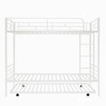 Twin Over Twin Metal Bunk Bed With Trundle,Can Be Divided Into Two Beds,No Box Spring Needed ,White Old Sku: Mf194806Aak White Metal