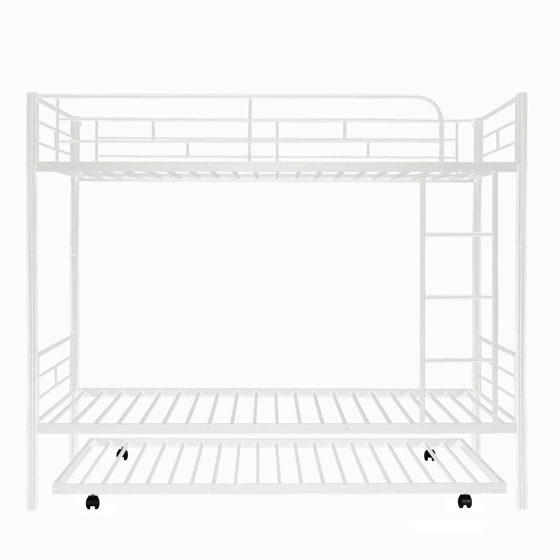 Twin Over Twin Metal Bunk Bed With Trundle,Can Be Divided Into Two Beds,No Box Spring Needed ,White Old Sku: Mf194806Aak White Metal