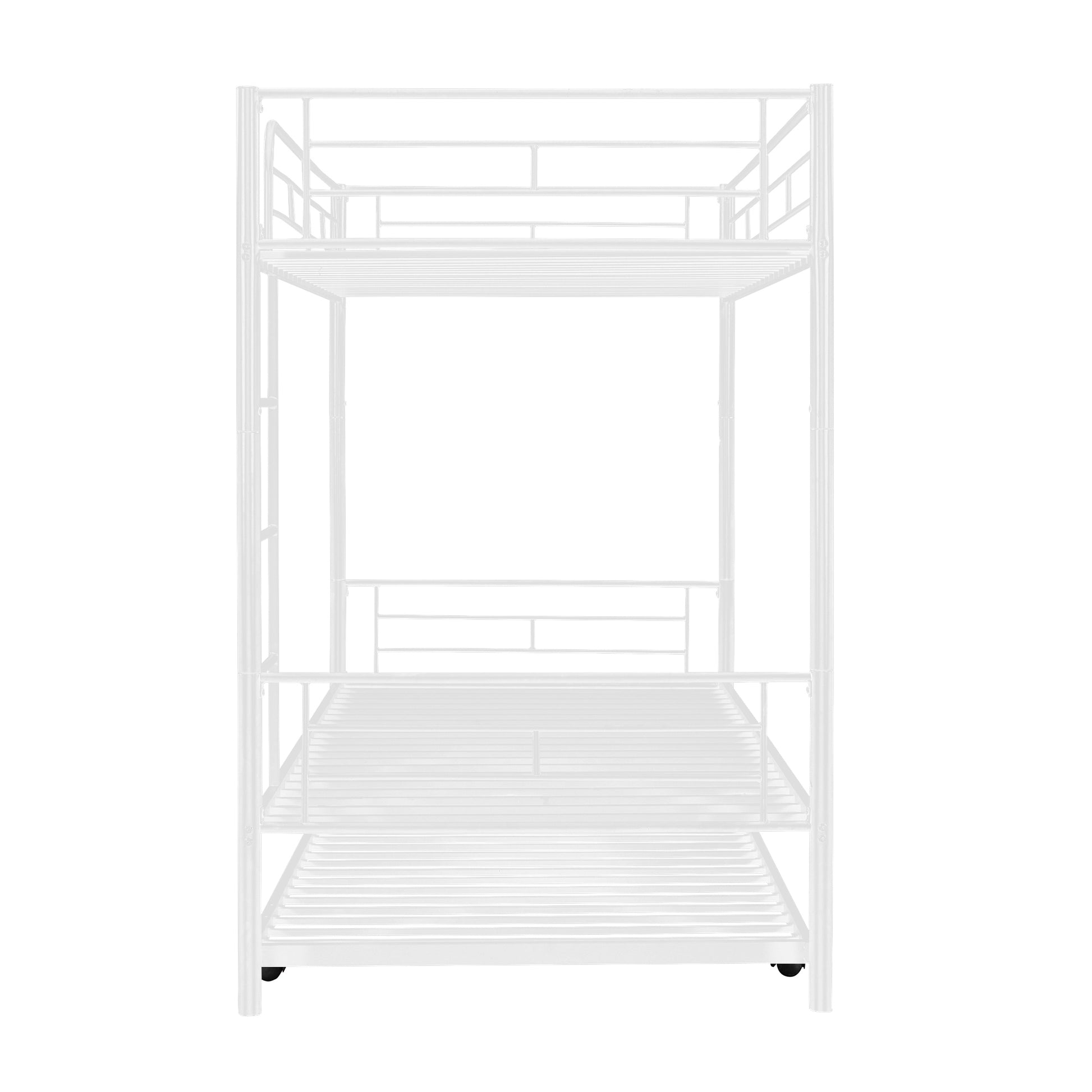 Twin Over Twin Metal Bunk Bed With Trundle,Can Be Divided Into Two Beds,No Box Spring Needed ,White Old Sku: Mf194806Aak White Metal