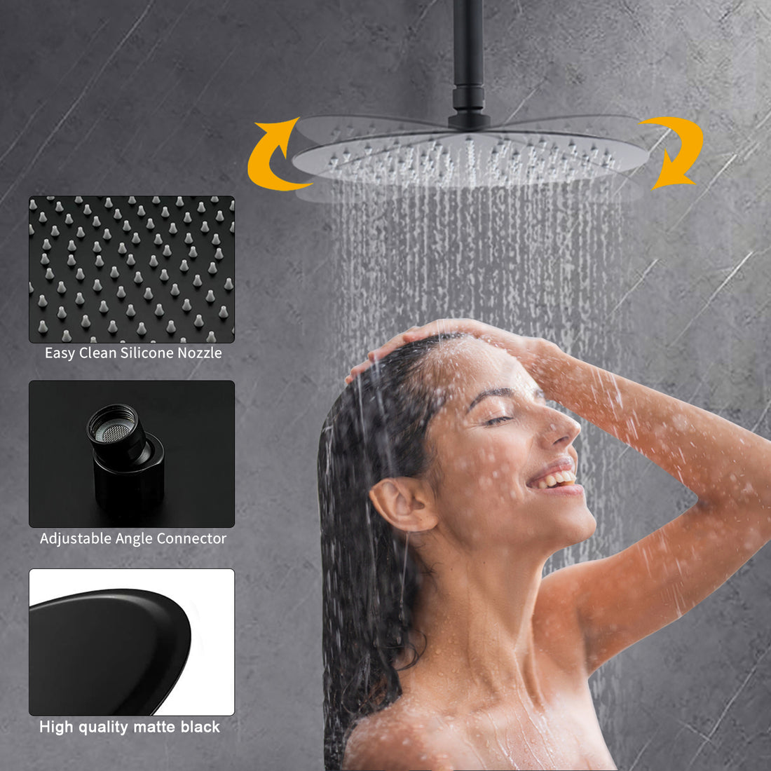 Ceiling Mount Round Shower Combo Set With 10" Rain Shower Head And Handheld Shower Head Set With Pressure Balancing Valve Matt Black Brass