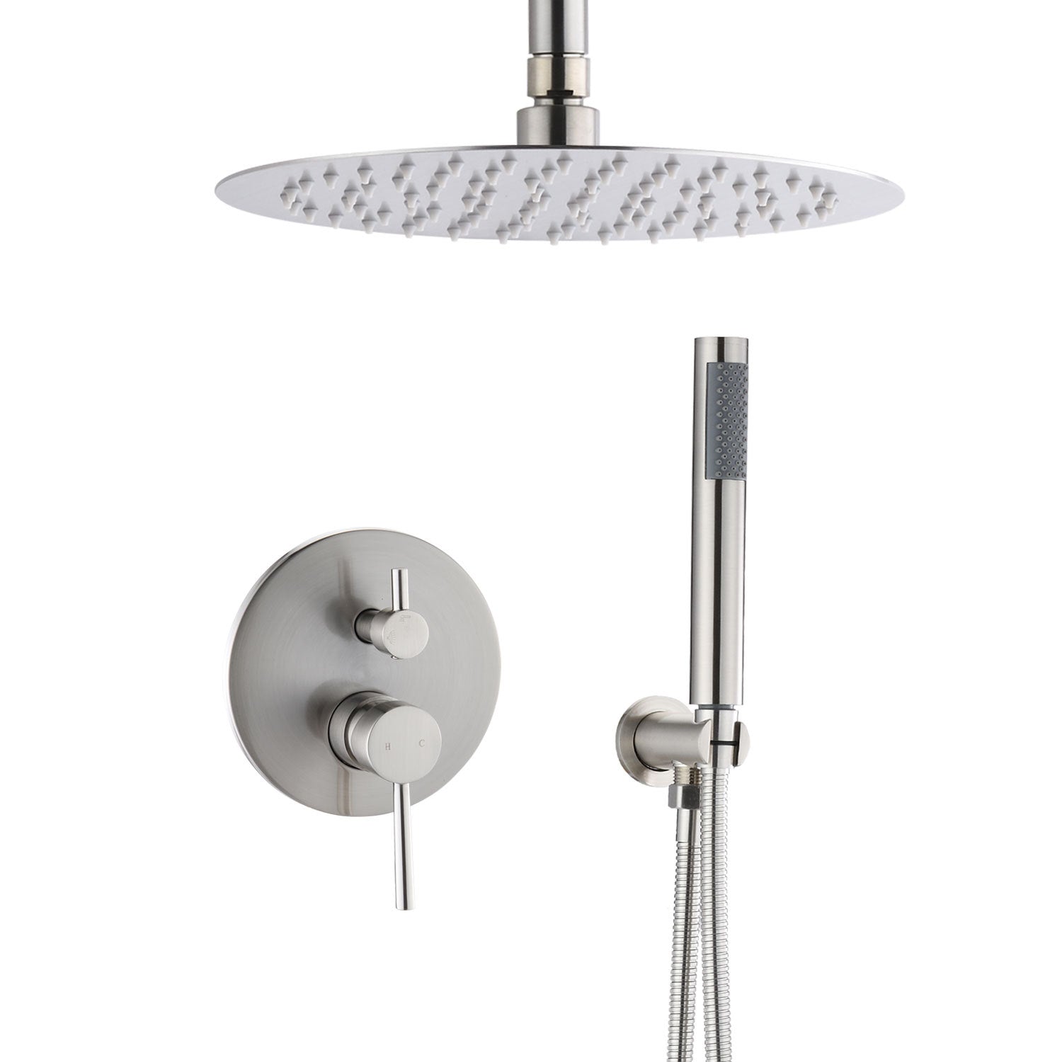 Dome Shower System Shower Head Combination Set Wall Mounted With 10 Inch Shower Head And Hand Held Shower Head, Brushed Nickel Finish Brushed Nickel Brass