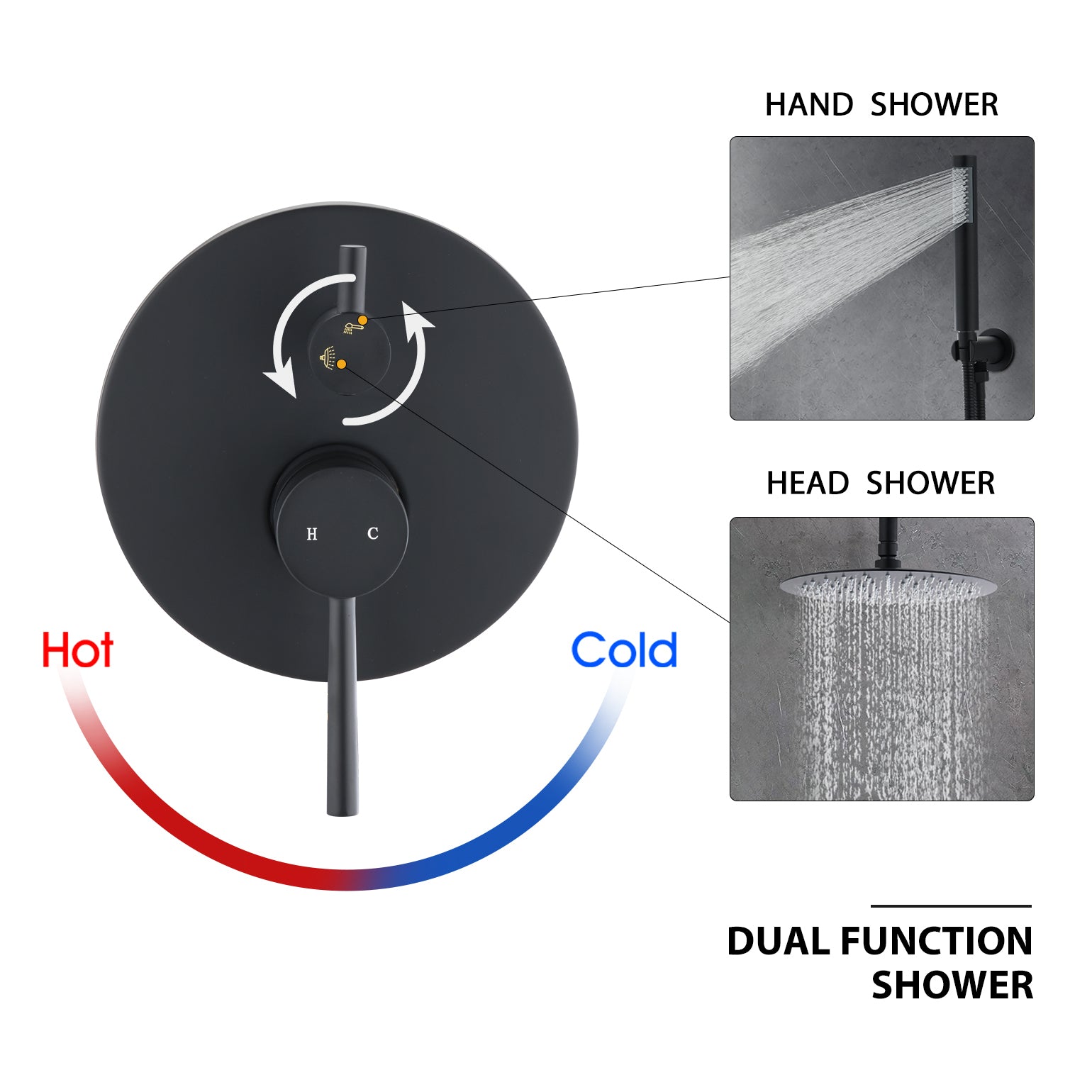 Ceiling Mount Round Shower Combo Set With 10" Rain Shower Head And Handheld Shower Head Set With Pressure Balancing Valve Matt Black Brass