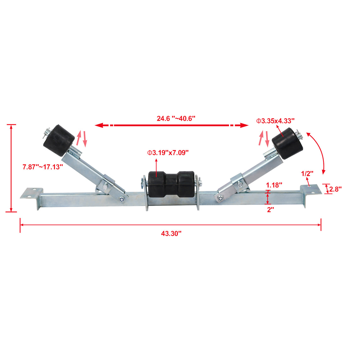 Boat Trailer Bottom Support Bracket With Keel Rollers Capacity 1760Lbs Silver Steel