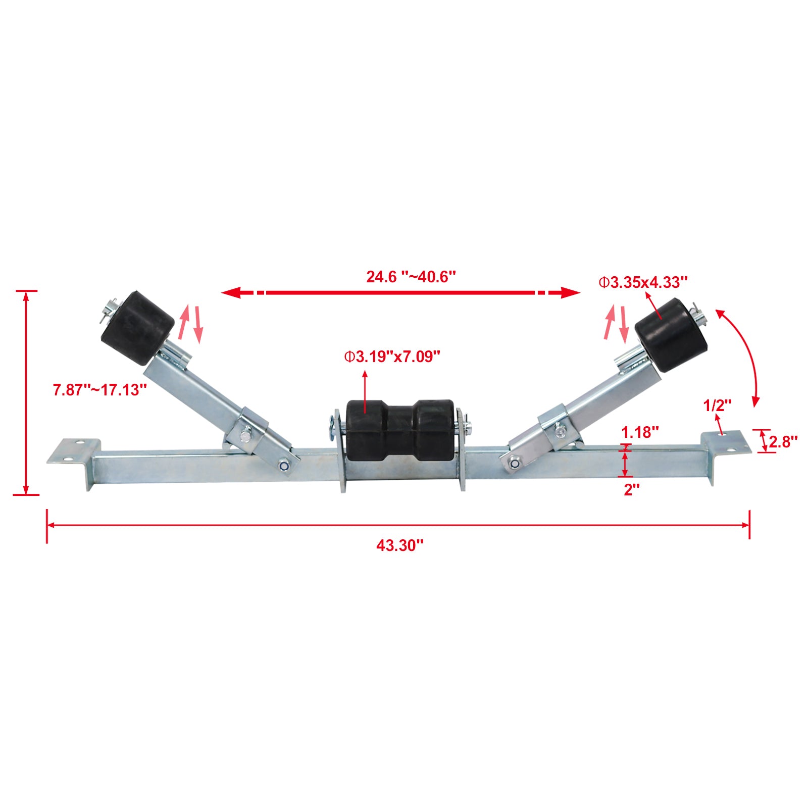 Boat Trailer Bottom Support Bracket With Keel Rollers Capacity 1760Lbs Silver Steel