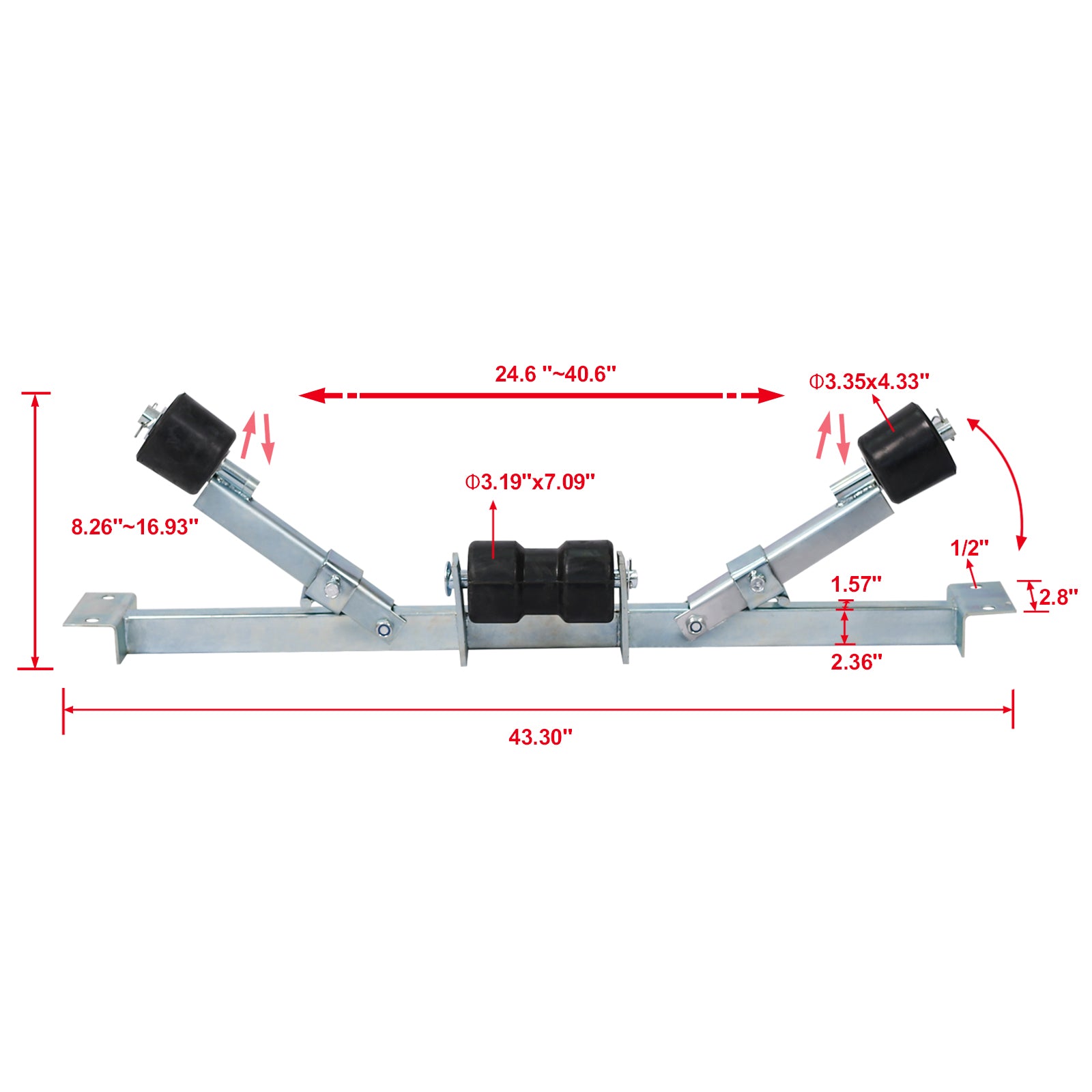 Boat Trailer Bottom Support Bracket With Keel Rollers Capacity 2204Lbs Silver Steel