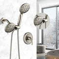 Classic High Pressure Single Handle 6 Spray Patterns Rain Shower Head With Handheld Shower Valve Included Brushed Nickel Brass