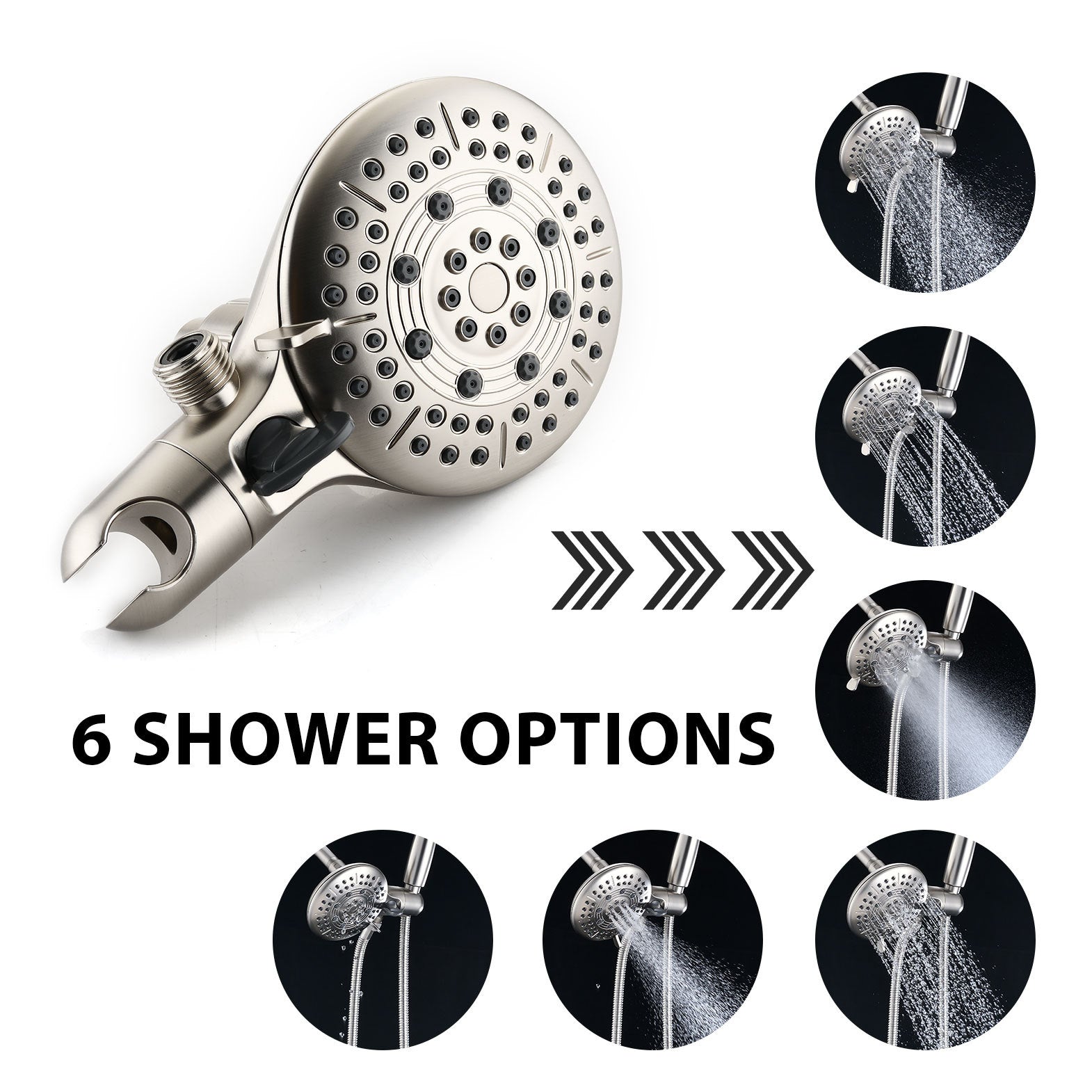 Classic High Pressure Single Handle 6 Spray Patterns Rain Shower Head With Handheld Shower Valve Included Brushed Nickel Brass