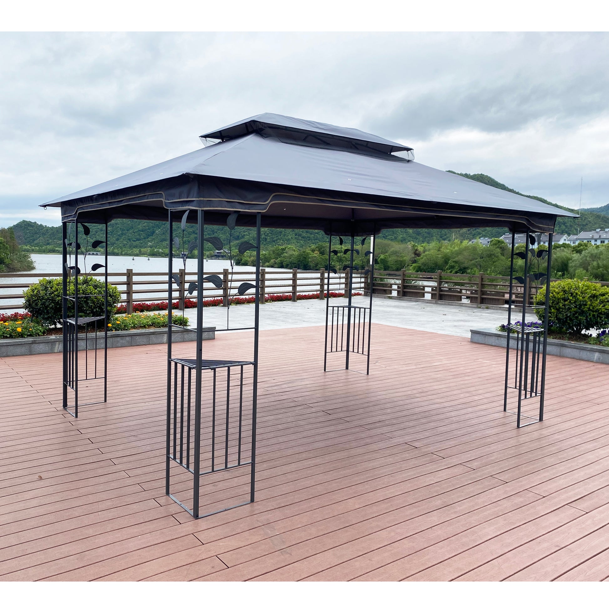 13X10 Outdoor Patio Gazebo Canopy Tent With Ventilated Double Roof And Mosquito Net Detachable Mesh Screen On All Sides ,Suitable For Lawn, Garden, Backyard And Deck,Gray Top Gray Metal