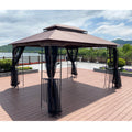 13X10 Outdoor Patio Gazebo Canopy Tent With Ventilated Double Roof And Mosquito Net Detachable Mesh Screen On All Sides ,Suitable For Lawn, Garden, Backyard And Deck,Brown Top Brown Metal