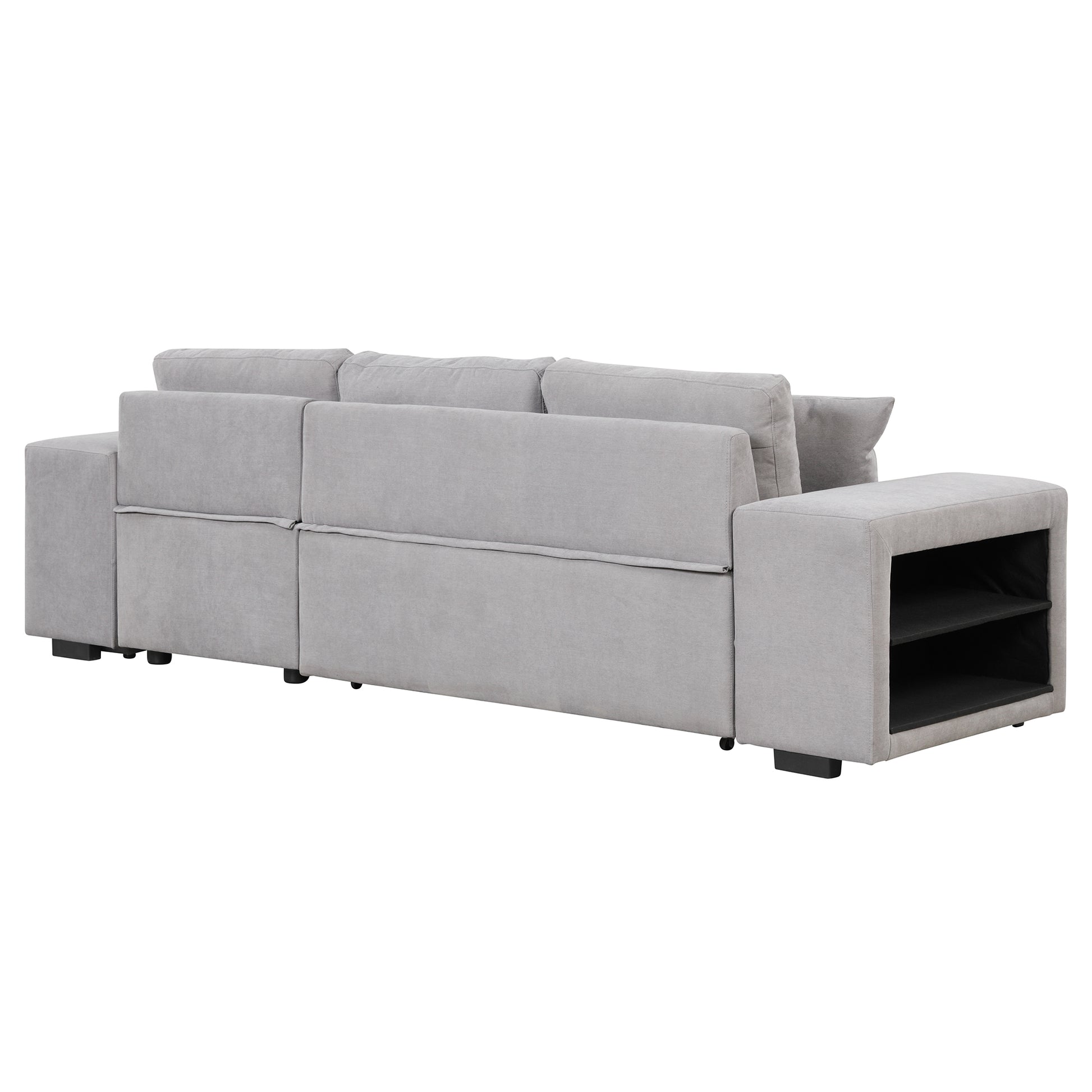 104.5" Pull Out Sleeper Sofa Reversible L Shape 3 Seat Sectional Couch With Storage Chaise And 2 Stools For Living Room Furniture Set,Gray Gray Foam Linen 3 Seat