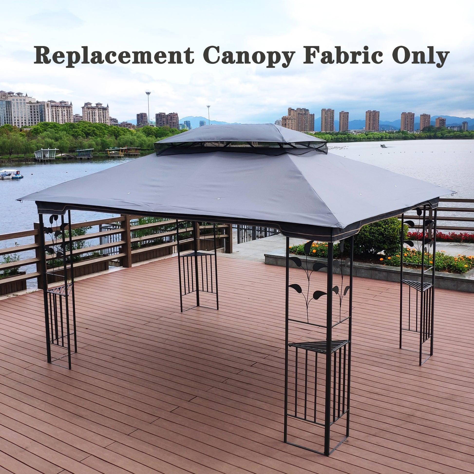 13X10 Ft Patio Double Roof Gazebo Replacement Canopy Top Fabric, Gray Gray Polyester