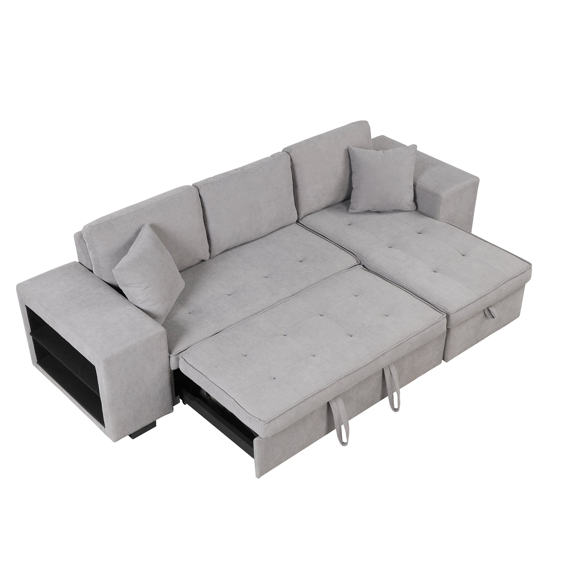 104.5" Pull Out Sleeper Sofa Reversible L Shape 3 Seat Sectional Couch With Storage Chaise And 2 Stools For Living Room Furniture Set,Gray Gray Foam Linen 3 Seat