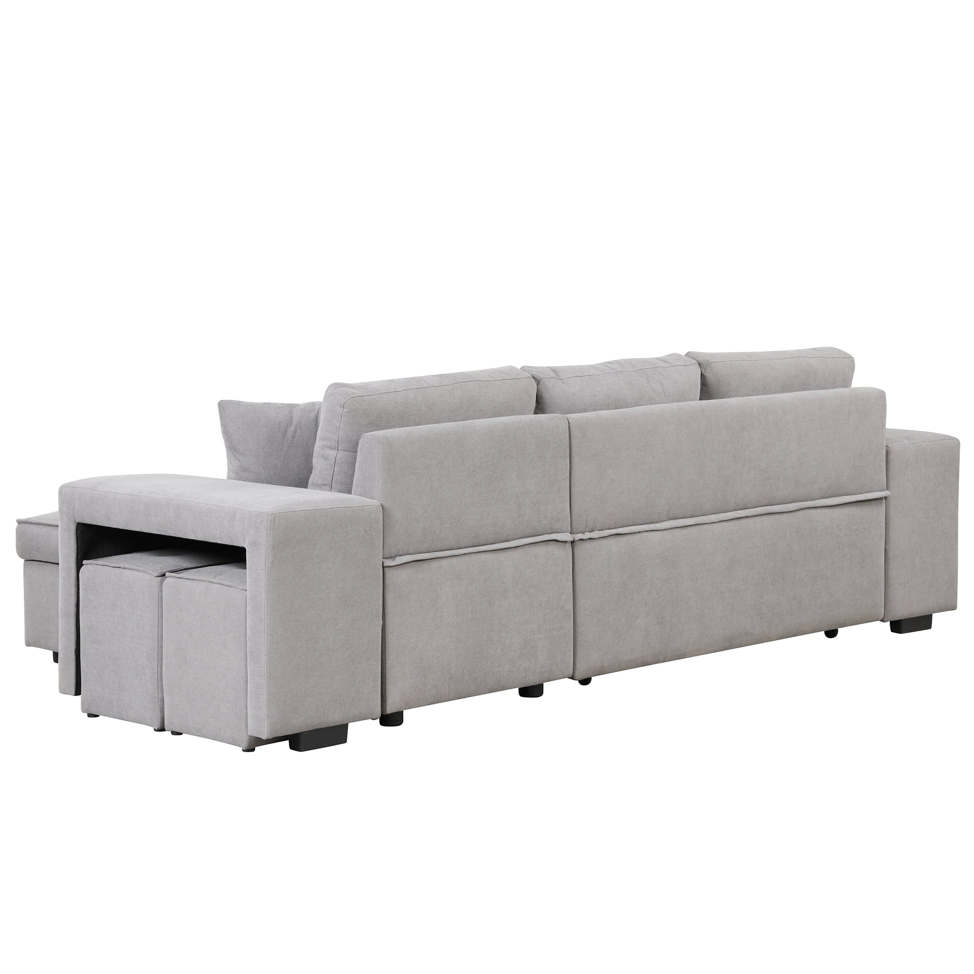 104.5" Pull Out Sleeper Sofa Reversible L Shape 3 Seat Sectional Couch With Storage Chaise And 2 Stools For Living Room Furniture Set,Gray Gray Foam Linen 3 Seat