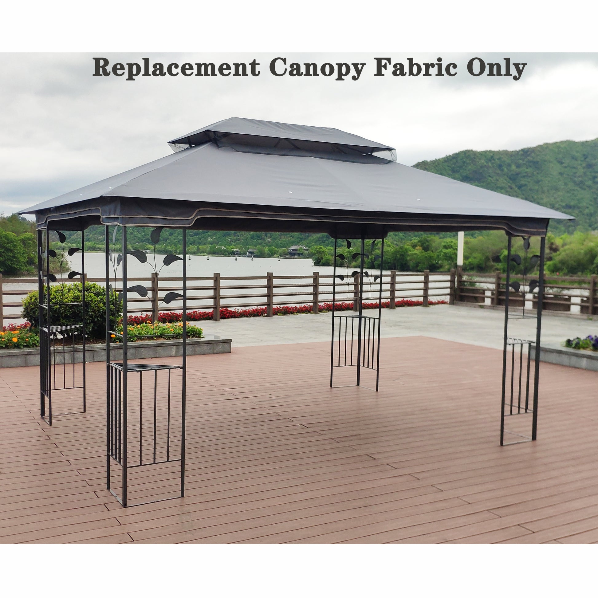 13X10 Ft Patio Double Roof Gazebo Replacement Canopy Top Fabric, Gray Gray Polyester