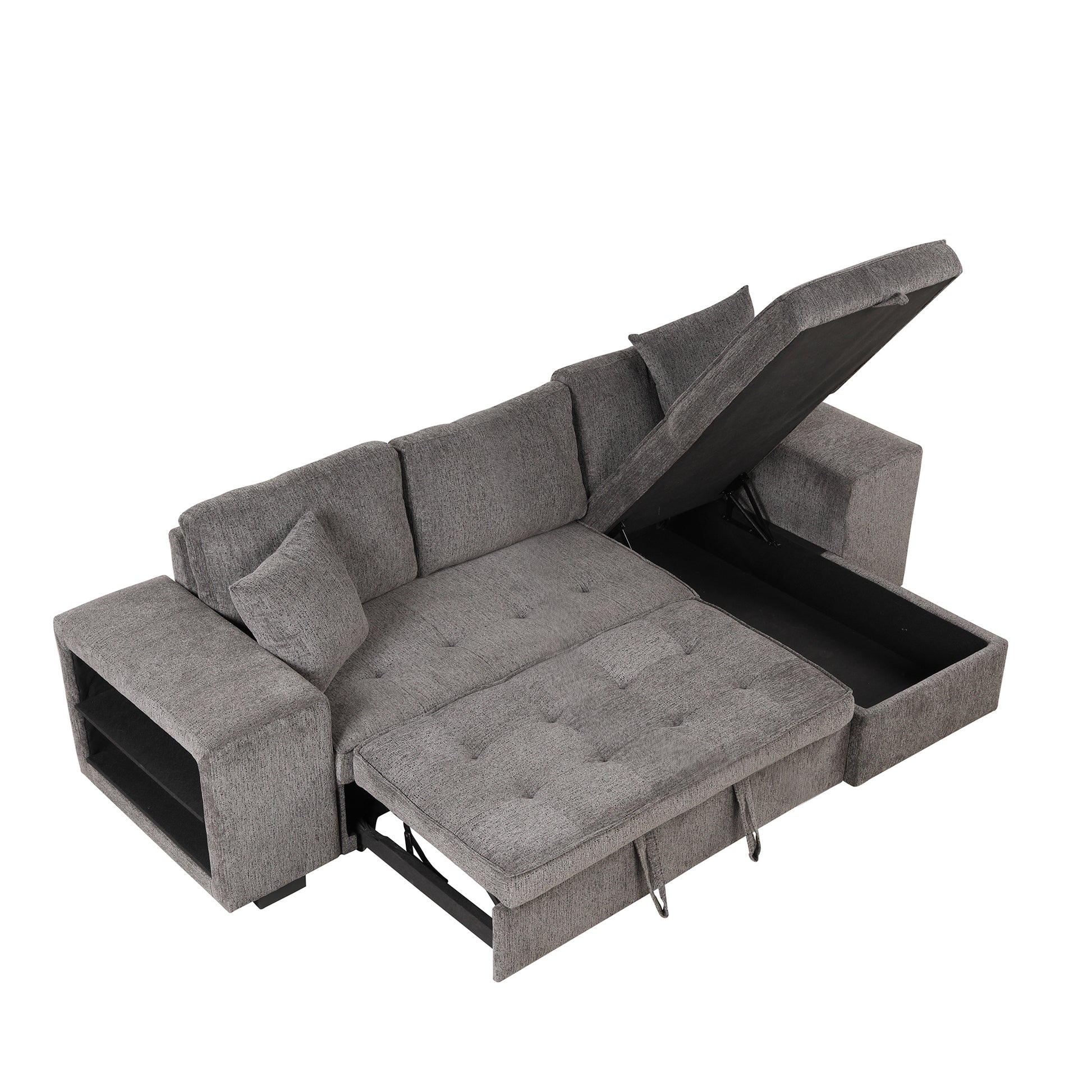 104.5" Modern L Shape 3 Seat Reversible Sectional Couch, Pull Out Sleeper Sofa With Storage Chaise And 2 Stools For Living Room Furniture Set,Knox Charcoal Old Sku:Sg000431Aaa Knox Charcoal Foam Linen 3 Seat