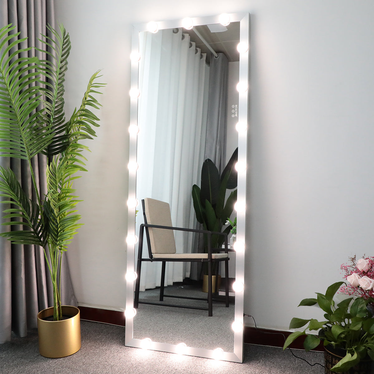 Hollywood Full Length Mirror With Lights Full Body Vanity Mirror With 3 Color Modes Lighted Standing Floor Mirror For Dressing Room Bedroom Wall Mounted Touch Control Silver 63"X24" Silver Aluminium