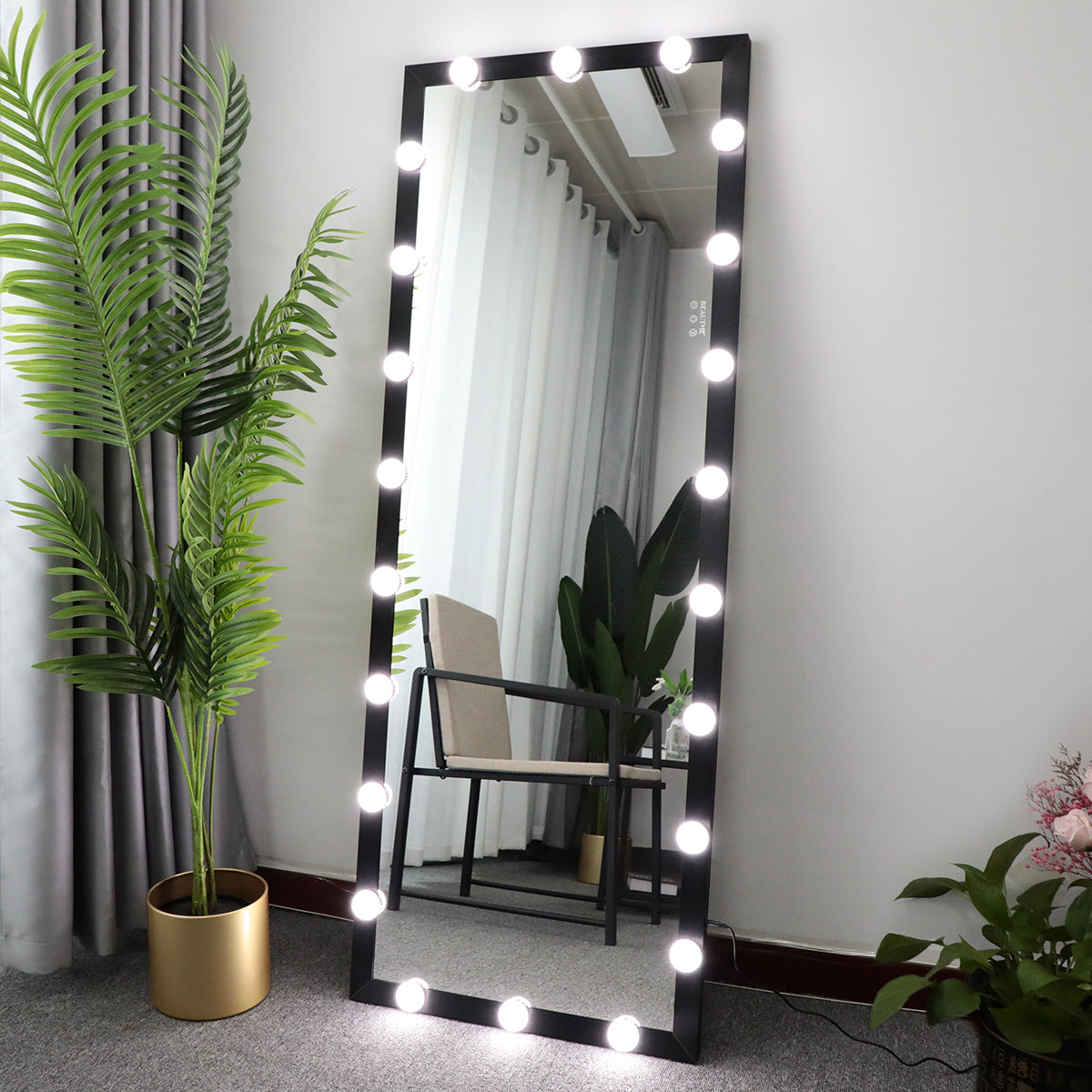 Hollywood Full Length Mirror With Lights Full Body Vanity Mirror With 3 Color Modes Lighted Standing Floor Mirror For Dressing Room Bedroom Wall Mounted Touch Control Black 63X24Inch Black Aluminium