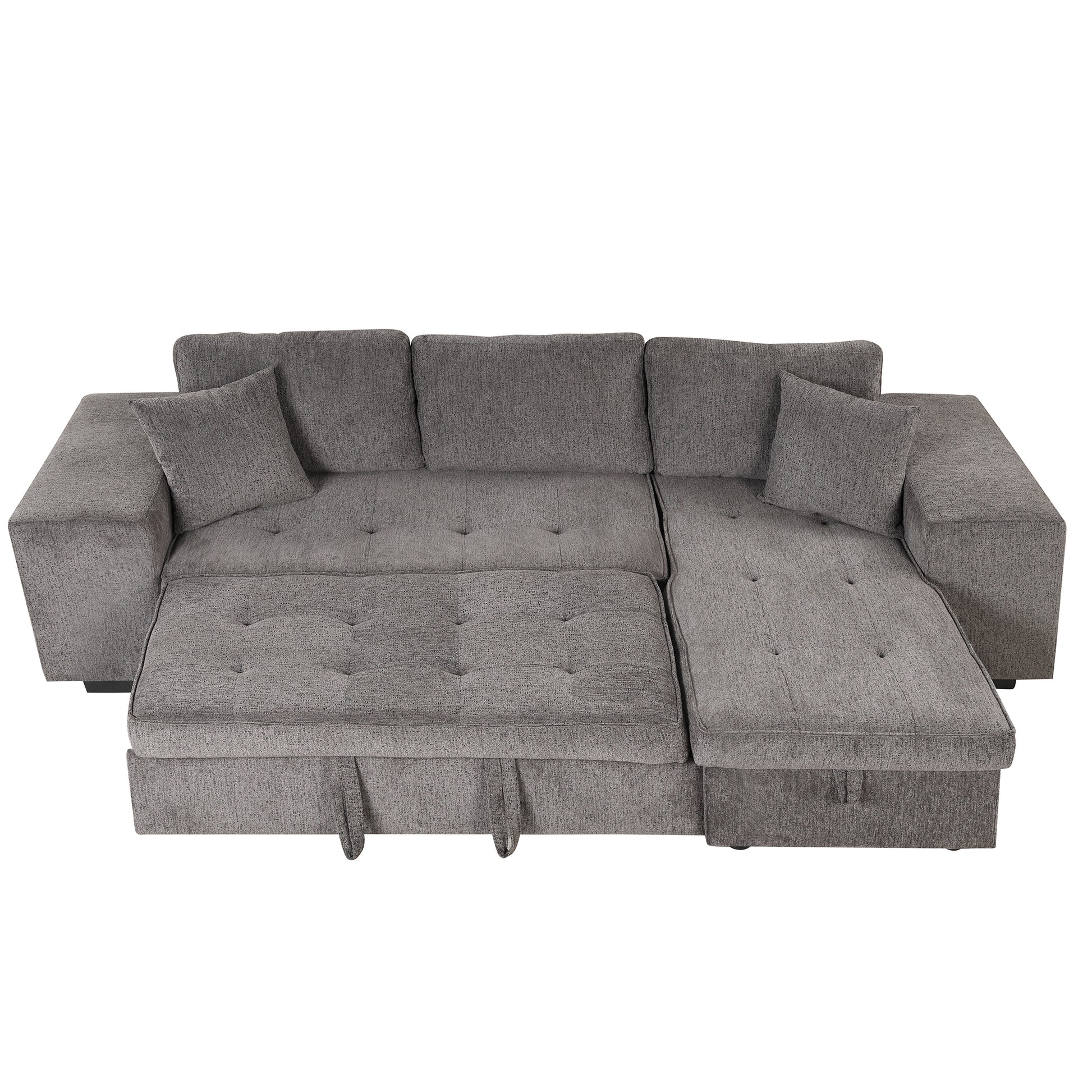 104.5" Modern L Shape 3 Seat Reversible Sectional Couch, Pull Out Sleeper Sofa With Storage Chaise And 2 Stools For Living Room Furniture Set,Knox Charcoal Old Sku:Sg000431Aaa Knox Charcoal Foam Linen 3 Seat