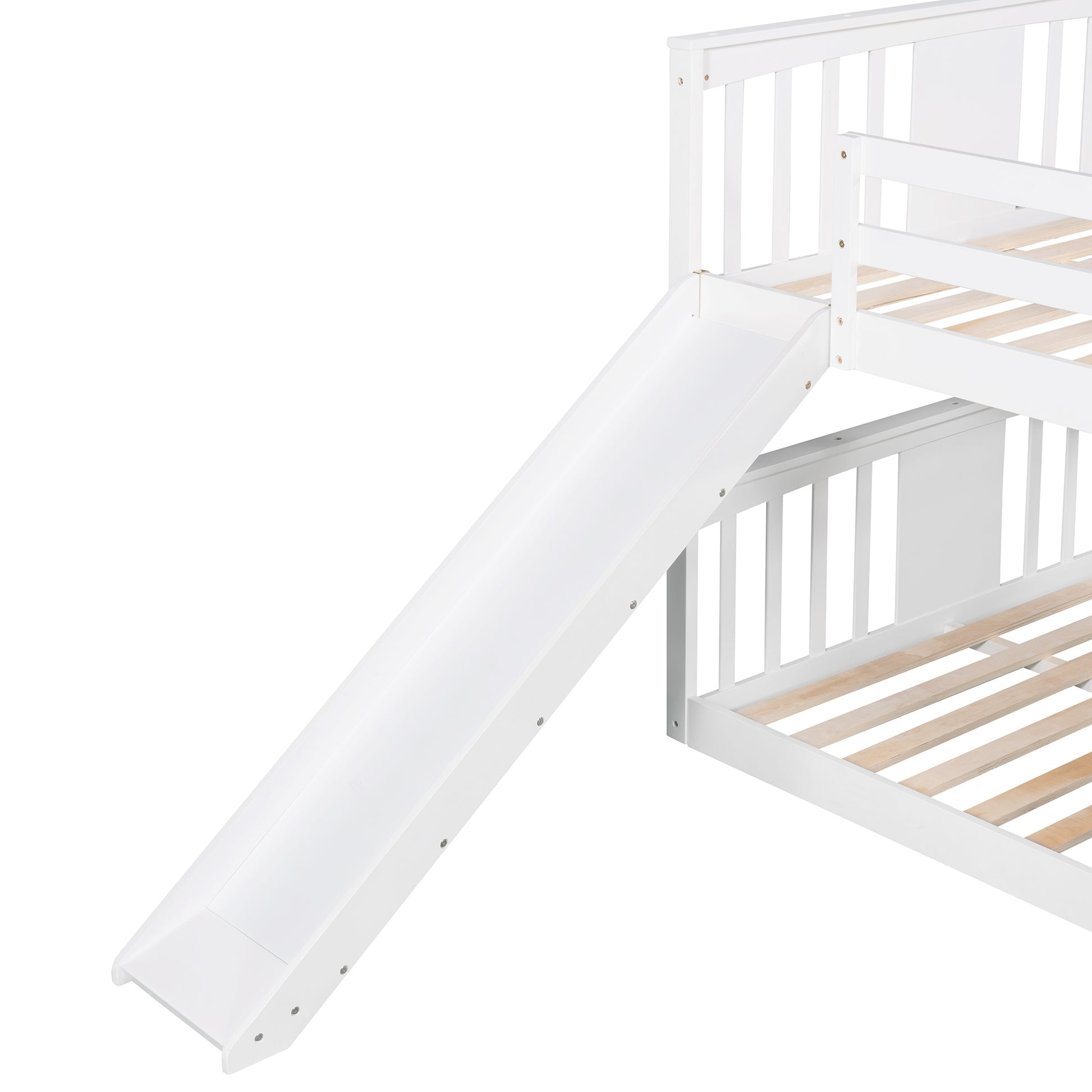 Full Over Full Bunk Bed With Ladder With Slide, White Old Sku :Lp000208Aak White Solid Wood