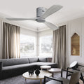 52 Inch Flush Mount Ceiling Fan Dc 3 Carved Wood Fan Blade Noiseless Reversible Motor Remote Control Without Light Silver Metal & Wood