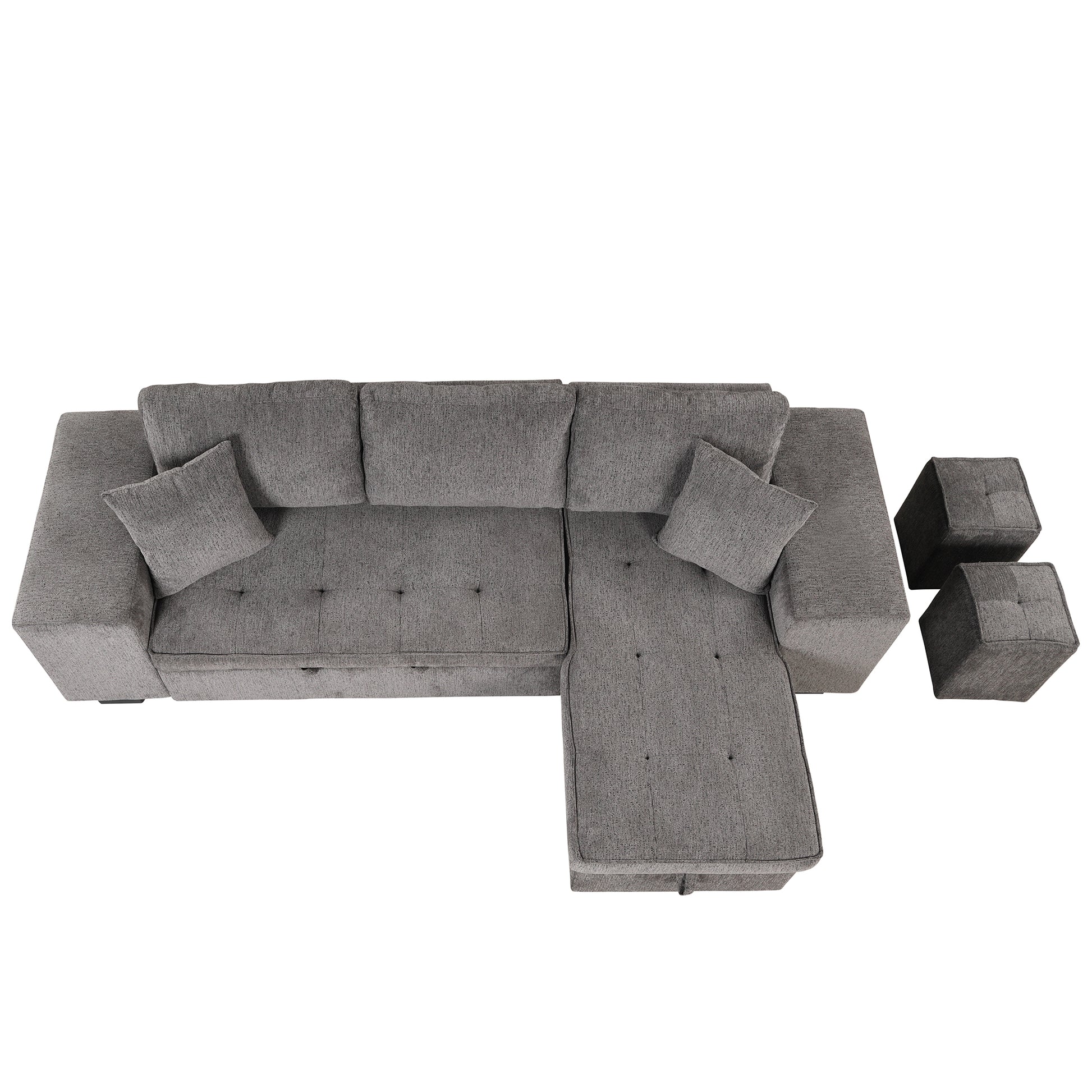 104.5" Modern L Shape 3 Seat Reversible Sectional Couch, Pull Out Sleeper Sofa With Storage Chaise And 2 Stools For Living Room Furniture Set,Knox Charcoal Old Sku:Sg000431Aaa Knox Charcoal Foam Linen 3 Seat