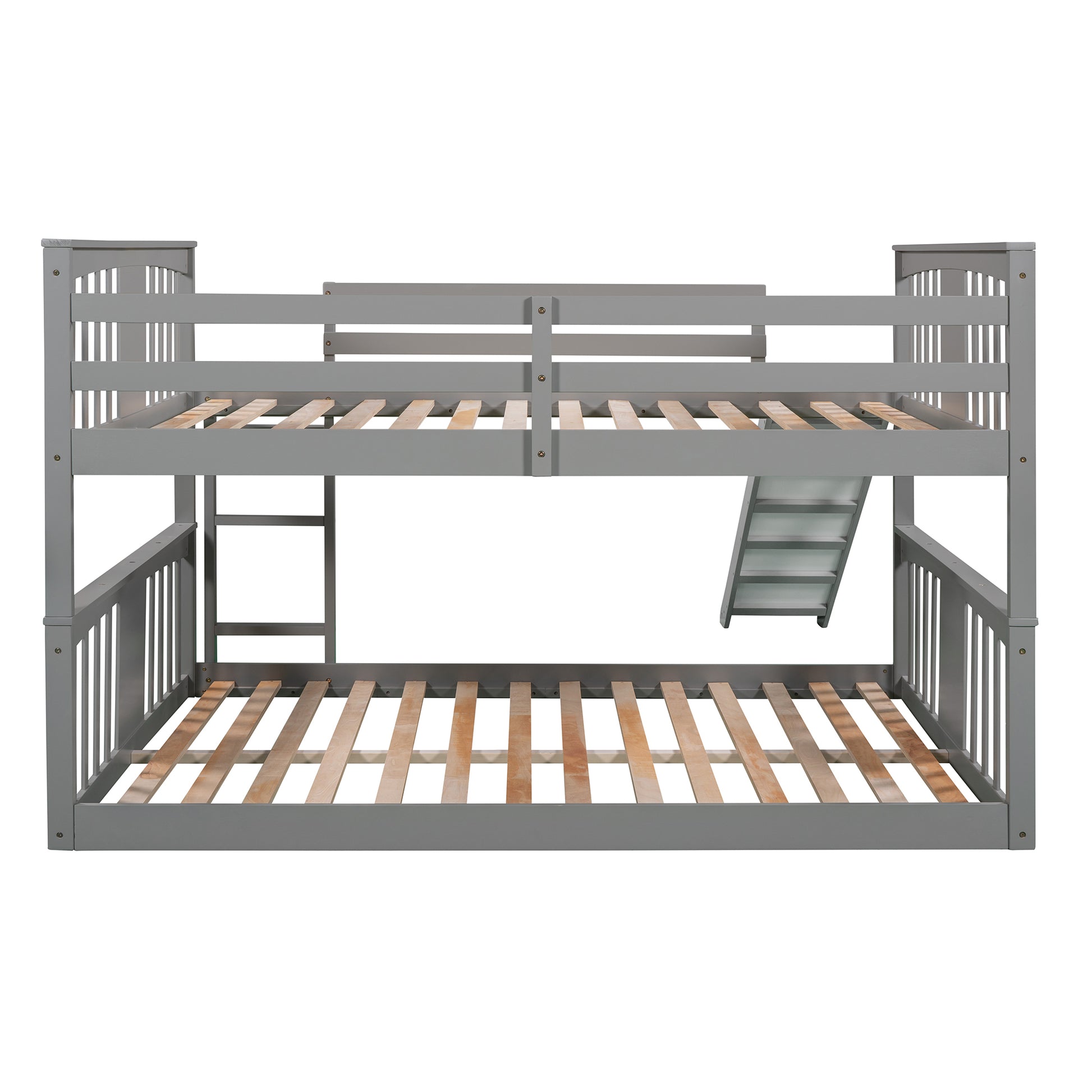 Full Over Full Bunk Bed With Ladder With Slide, Gray Old Sku :Lp000208Aae Gray Solid Wood