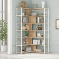 7 Tier Bookcase Home Office Bookshelf, L Shaped Corner Bookcase With Metal Frame, Industrial Style Shelf With Open Storage, Mdf Board Oak Mdf