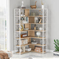 7 Tier Bookcase Home Office Bookshelf, L Shaped Corner Bookcase With Metal Frame, Industrial Style Shelf With Open Storage, Mdf Board Oak Mdf