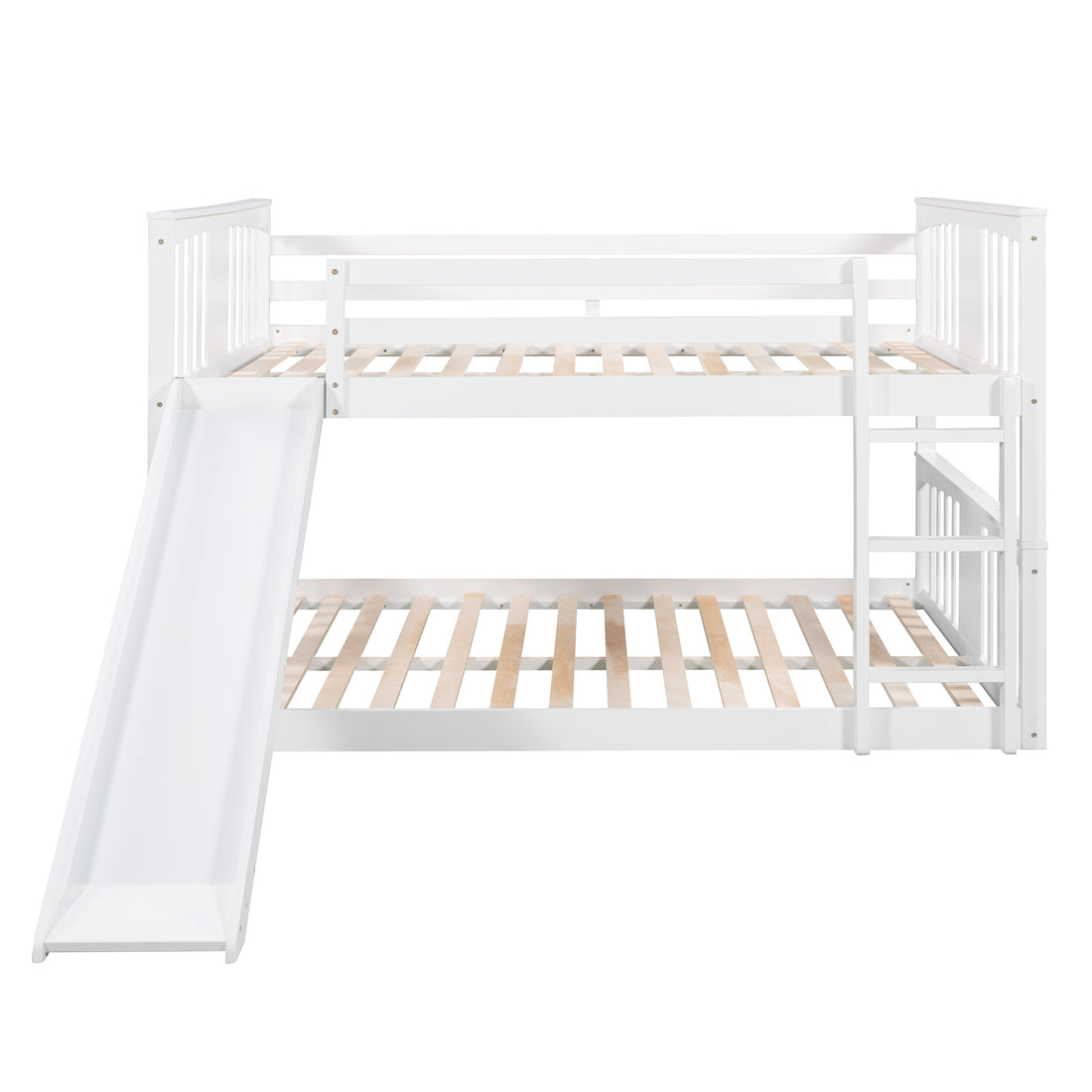 Full Over Full Bunk Bed With Ladder With Slide, White Old Sku :Lp000208Aak White Solid Wood