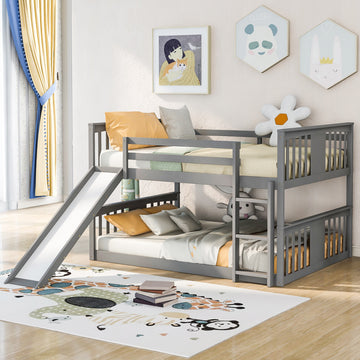 Full Over Full Bunk Bed With Ladder With Slide, Gray Old Sku :Lp000208Aae Gray Solid Wood