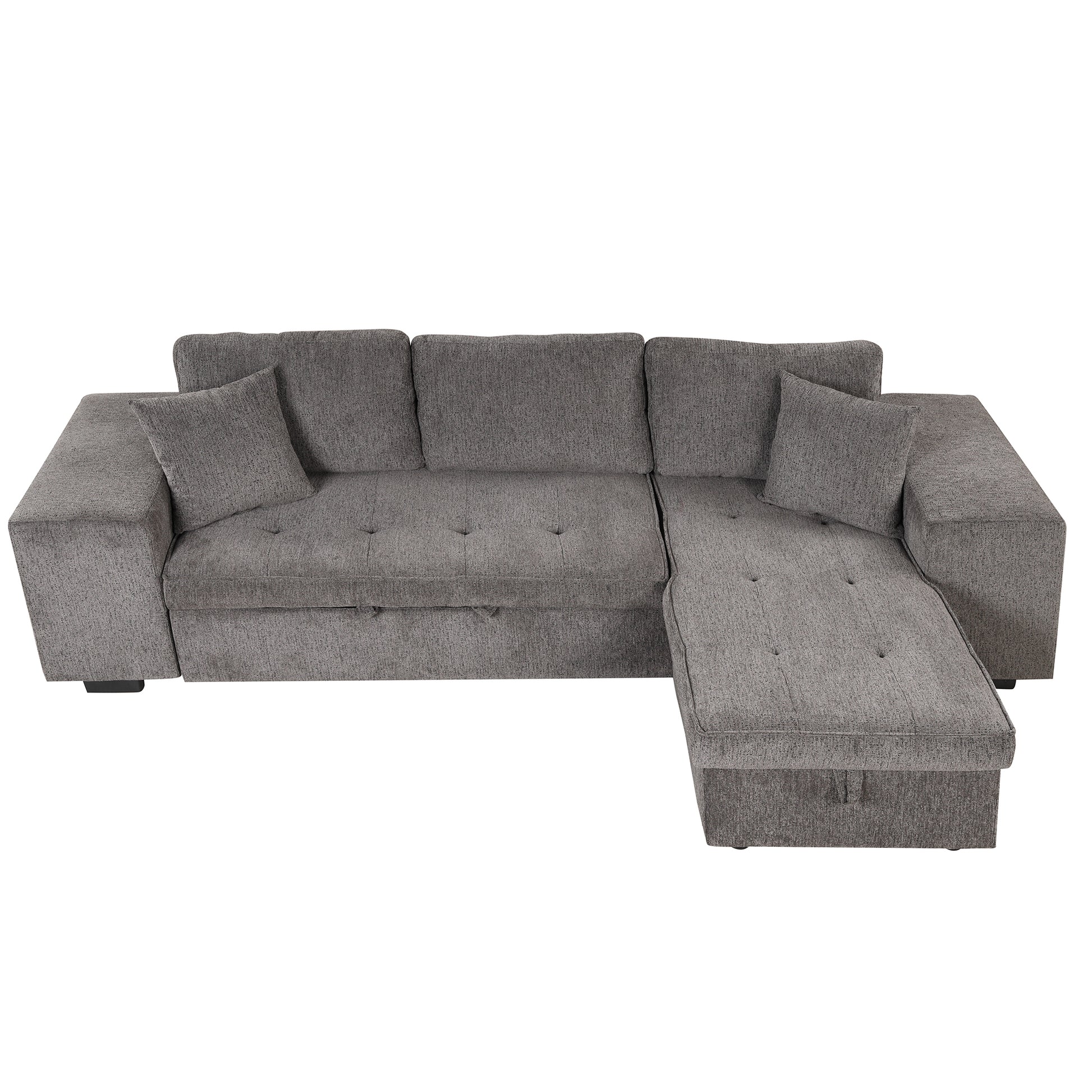 104.5" Modern L Shape 3 Seat Reversible Sectional Couch, Pull Out Sleeper Sofa With Storage Chaise And 2 Stools For Living Room Furniture Set,Knox Charcoal Old Sku:Sg000431Aaa Knox Charcoal Foam Linen 3 Seat