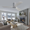 52 Inch Flush Mount Ceiling Fan Dc 3 Carved Wood Fan Blade Noiseless Reversible Motor Remote Control Without Light Silver Metal & Wood