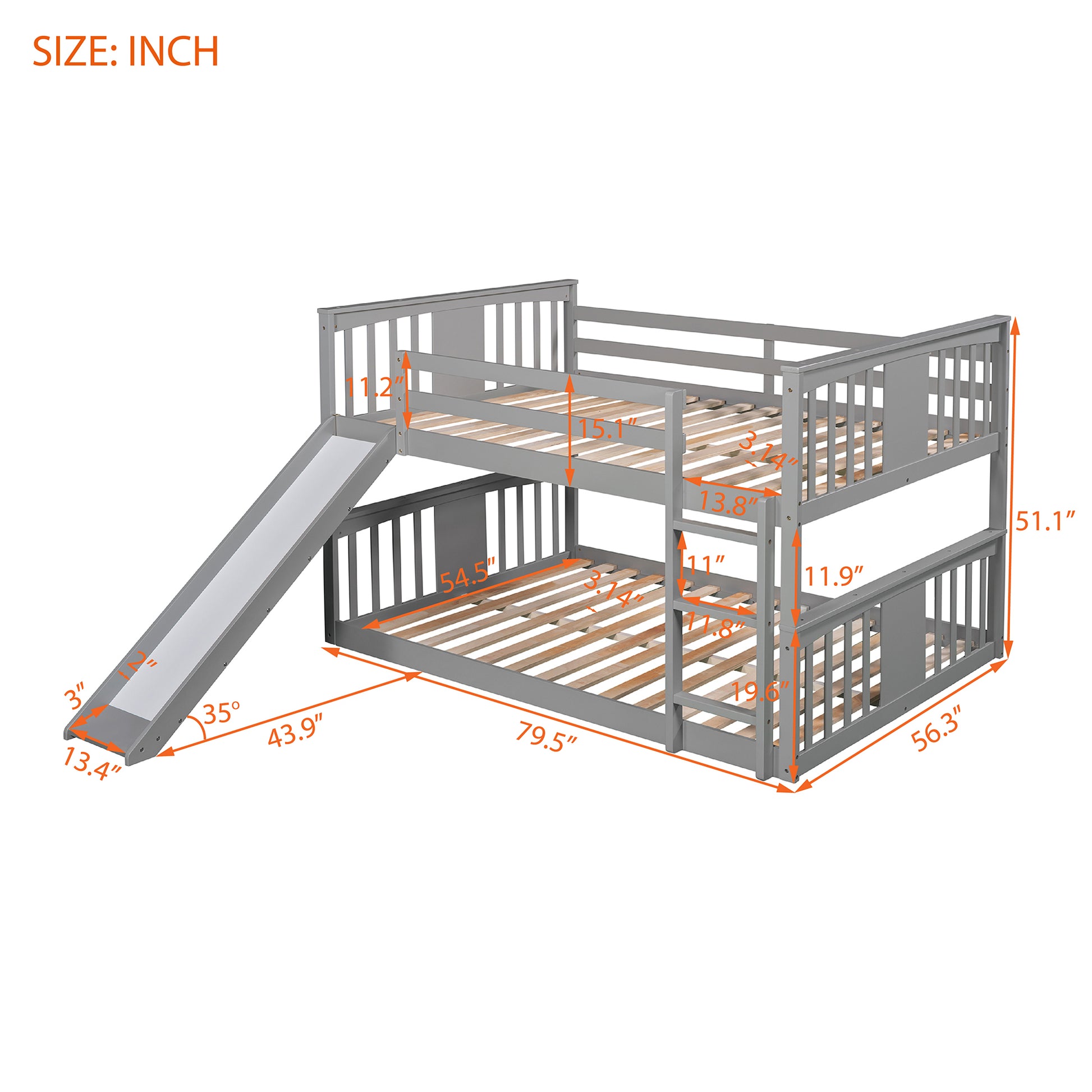 Full Over Full Bunk Bed With Ladder With Slide, Gray Old Sku :Lp000208Aae Gray Solid Wood