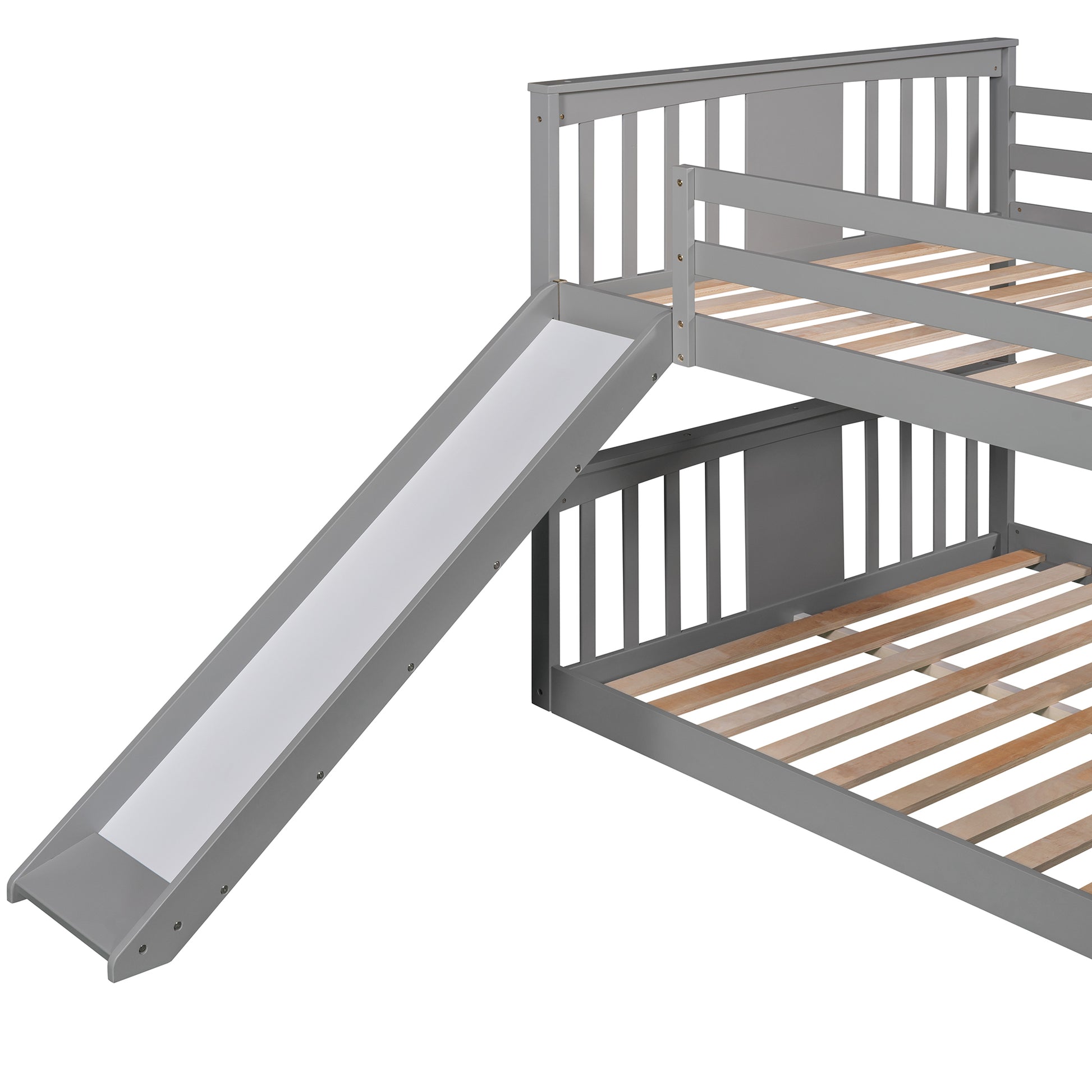 Full Over Full Bunk Bed With Ladder With Slide, Gray Old Sku :Lp000208Aae Gray Solid Wood