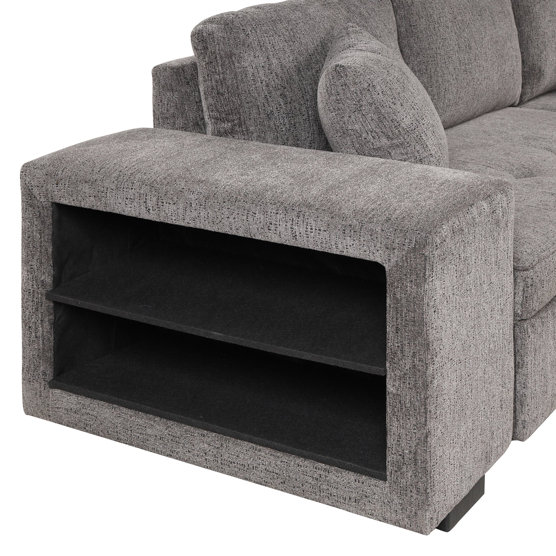 104.5" Modern L Shape 3 Seat Reversible Sectional Couch, Pull Out Sleeper Sofa With Storage Chaise And 2 Stools For Living Room Furniture Set,Knox Charcoal Old Sku:Sg000431Aaa Knox Charcoal Foam Linen 3 Seat