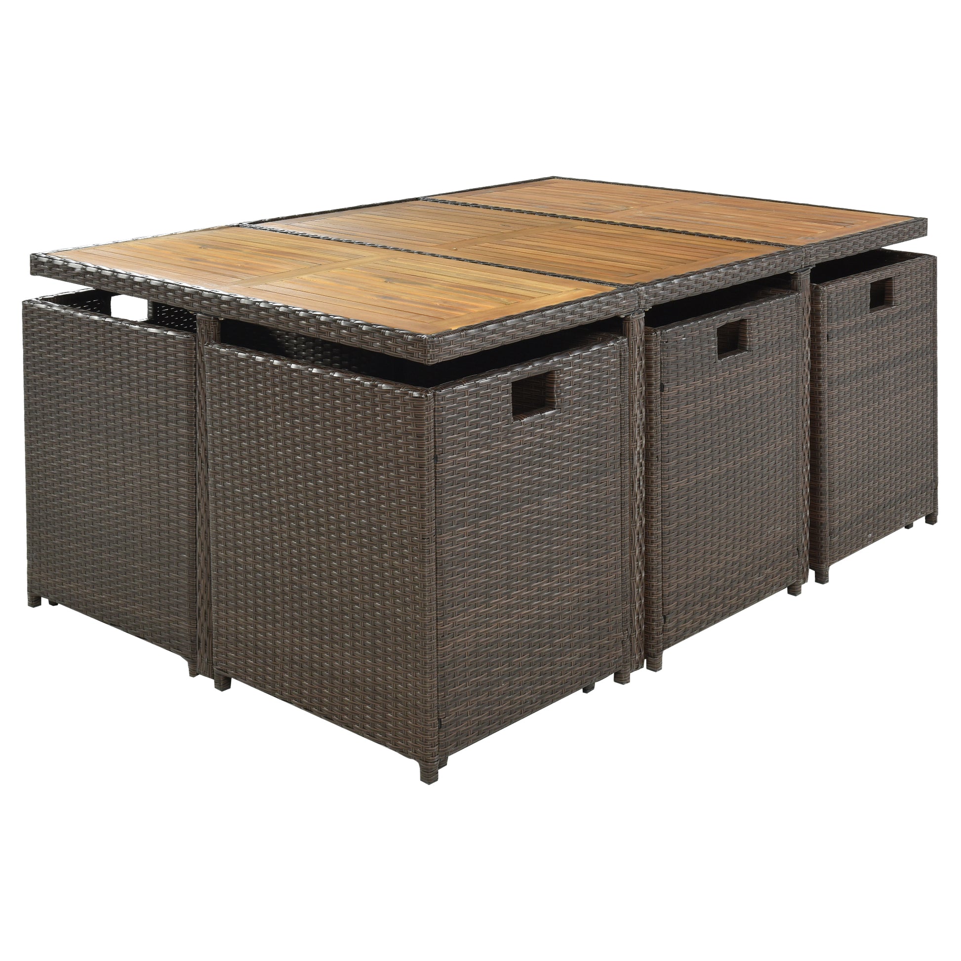 11 Piece Patio All Weather Pe Wicker Dining Table Set With Wood Tabletop For 10, Brown Rattan Beige Cushion Yes Complete Patio Set Brown Water Resistant Frame Water Resistant Cushion Garden & Outdoor Casual Complete Patio Sets Foam Rattan