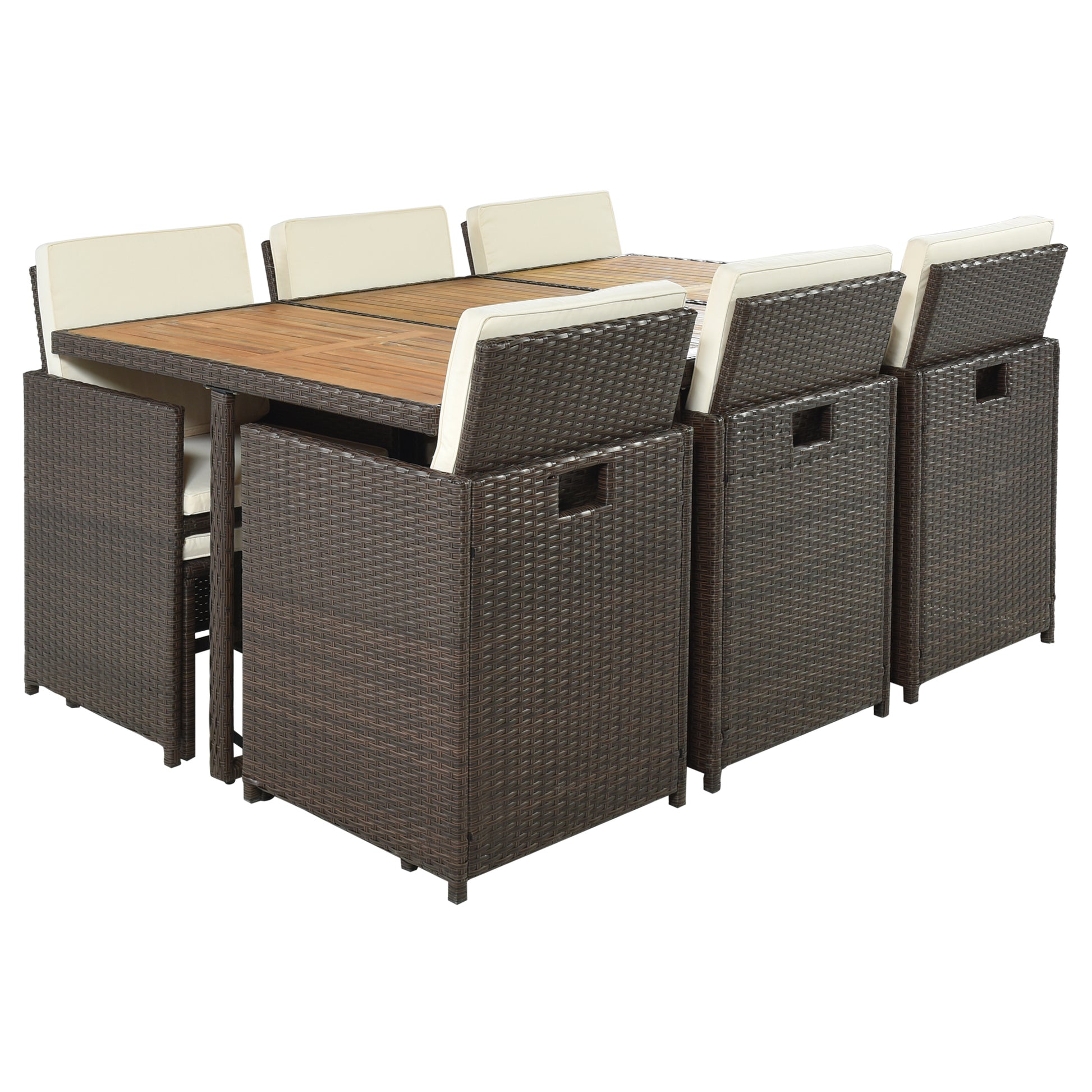 11 Piece Patio All Weather Pe Wicker Dining Table Set With Wood Tabletop For 10, Brown Rattan Beige Cushion Yes Complete Patio Set Brown Water Resistant Frame Water Resistant Cushion Garden & Outdoor Casual Complete Patio Sets Foam Rattan