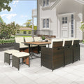 11 Piece Patio All Weather Pe Wicker Dining Table Set With Wood Tabletop For 10, Brown Rattan Beige Cushion Yes Complete Patio Set Brown Water Resistant Frame Water Resistant Cushion Garden & Outdoor Casual Complete Patio Sets Foam Rattan