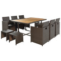 11 Piece Patio All Weather Pe Wicker Dining Table Set With Wood Tabletop For 10, Brown Rattan Beige Cushion Yes Complete Patio Set Brown Water Resistant Frame Water Resistant Cushion Garden & Outdoor Casual Complete Patio Sets Foam Rattan