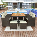11 Piece Patio All Weather Pe Wicker Dining Table Set With Wood Tabletop For 10, Brown Rattan Beige Cushion Yes Complete Patio Set Brown Water Resistant Frame Water Resistant Cushion Garden & Outdoor Casual Complete Patio Sets Foam Rattan