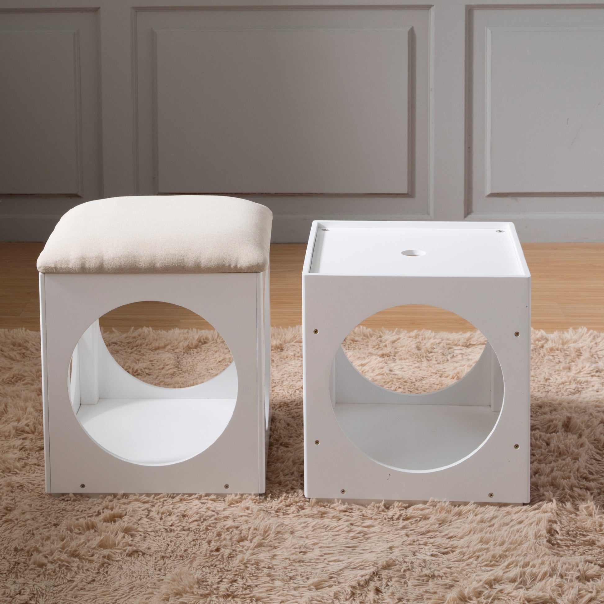 Multifunction Stackable Play Stool,Wood Stool,Pet Play Stool,Hollow Ottoman,White Finish White Mdf