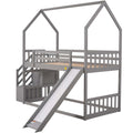 Twin Over Twin House Bunk Bed With Convertible Slide,Storage Staircase Can Be Placed Left Or Right,Gray Gray Pine