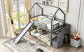 Twin Over Twin House Bunk Bed With Convertible Slide,Storage Staircase Can Be Placed Left Or Right,Gray Gray Pine